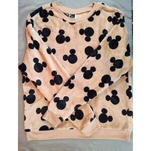 Women's Disney Mickey Mouse Print Soft Fleece Pullover Sweater Brown